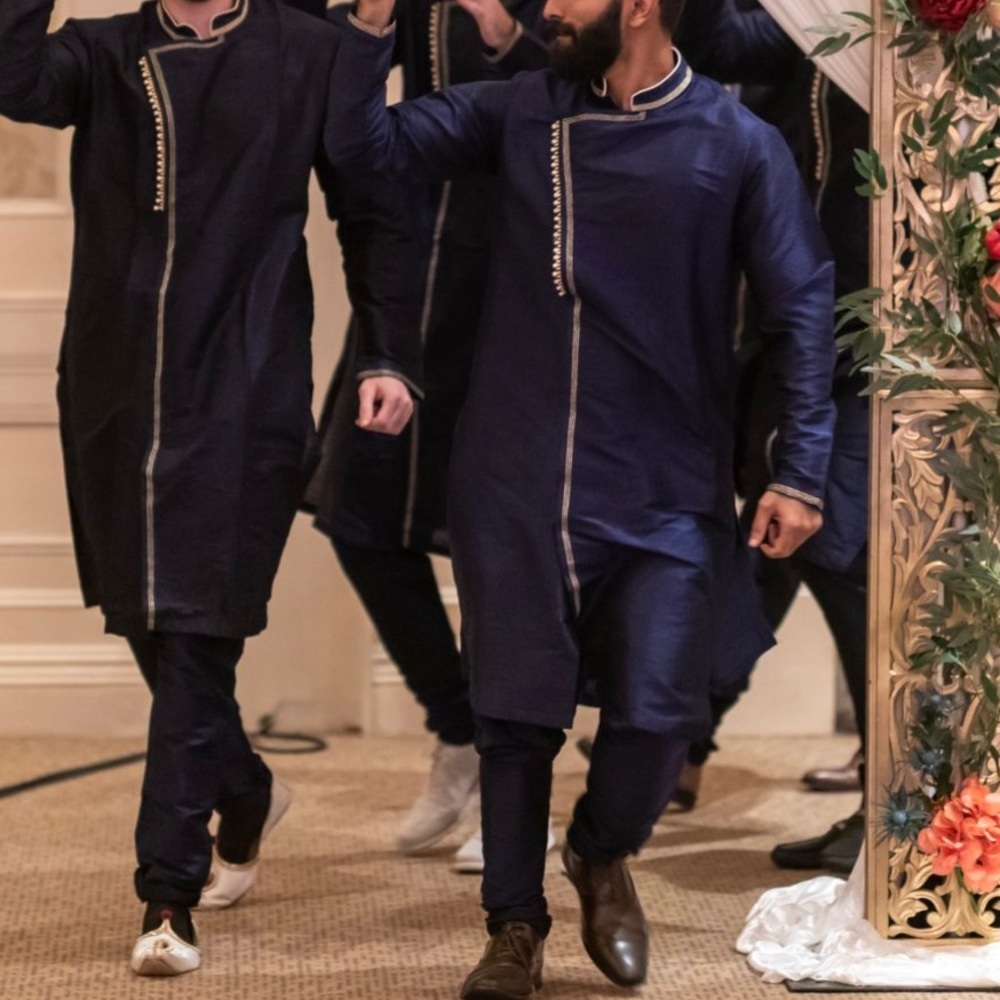 Men’s Navy Blue Indian Silk Breathable Kurta Pajama